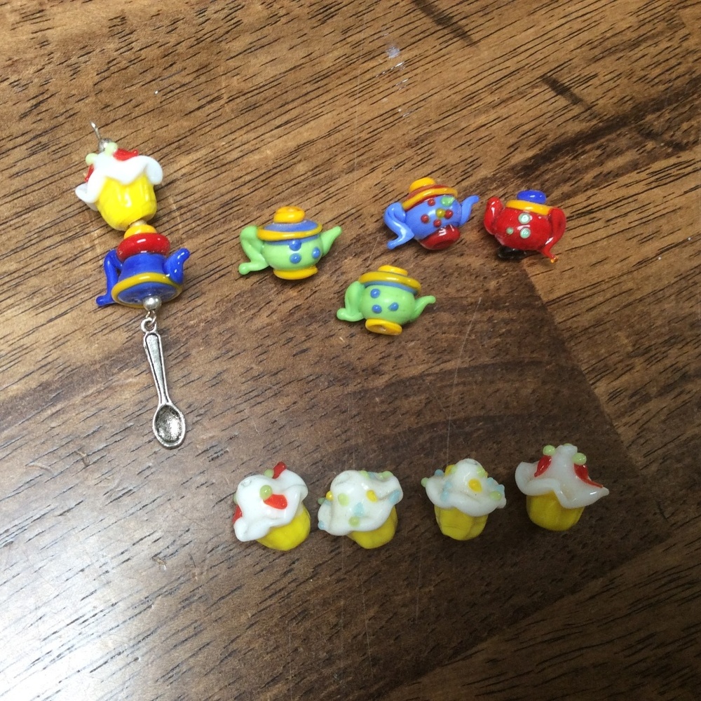 10 Lampwork Teapot/Cupcake Bead Sets